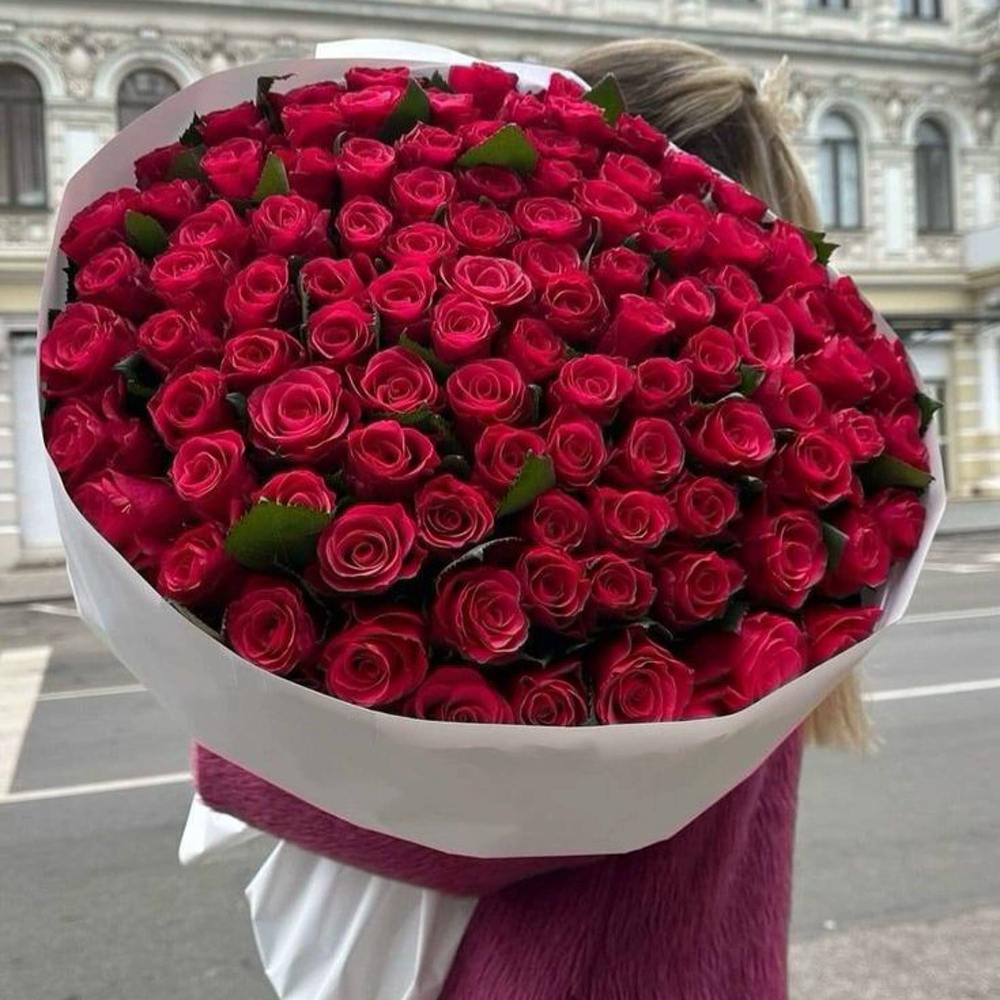 Акция! 101 красная роза Premium 50 см.