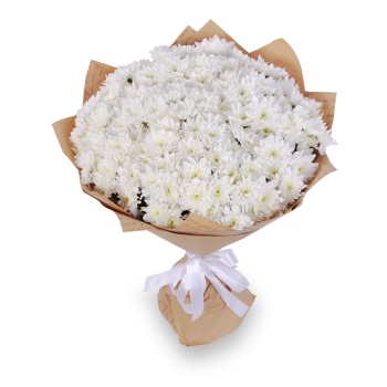 Букет из 25 белых хризантем в крафте
