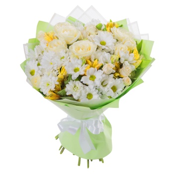 Букет из роз, хризантем и альстромерий