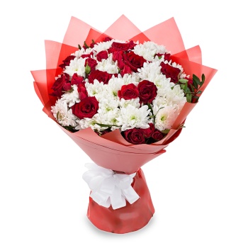 Букет из роз и хризантем