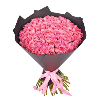 Букет из 101 розовой розы в крафте