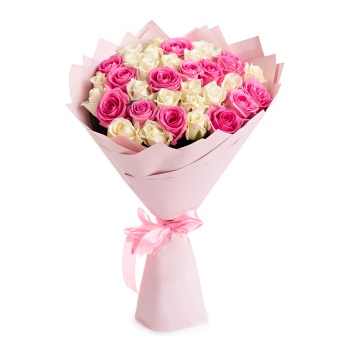 35 разноцветных роз 50 см
