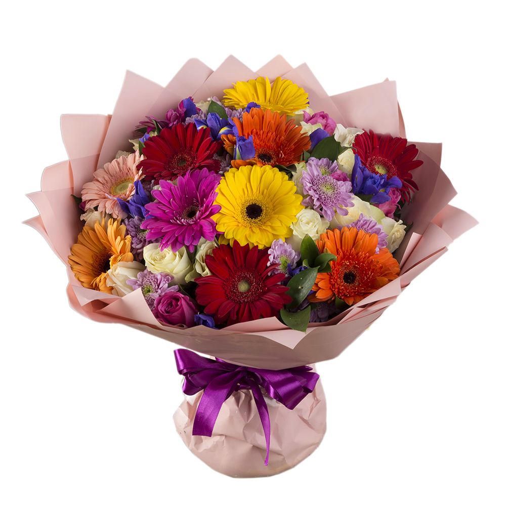 Букет из роз, гербер и хризантем