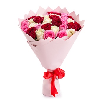 35 разноцветных роз 50 см "Ягодный микс"