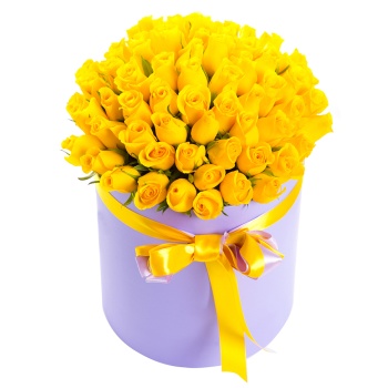 51 желтая роза в шляпной коробке