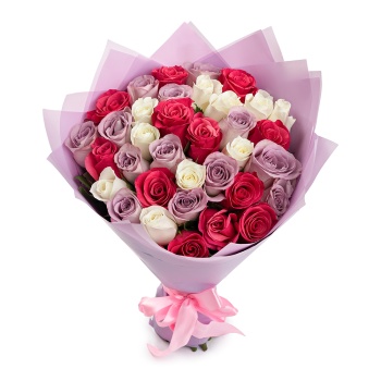 Букет из 25 разноцветных роз