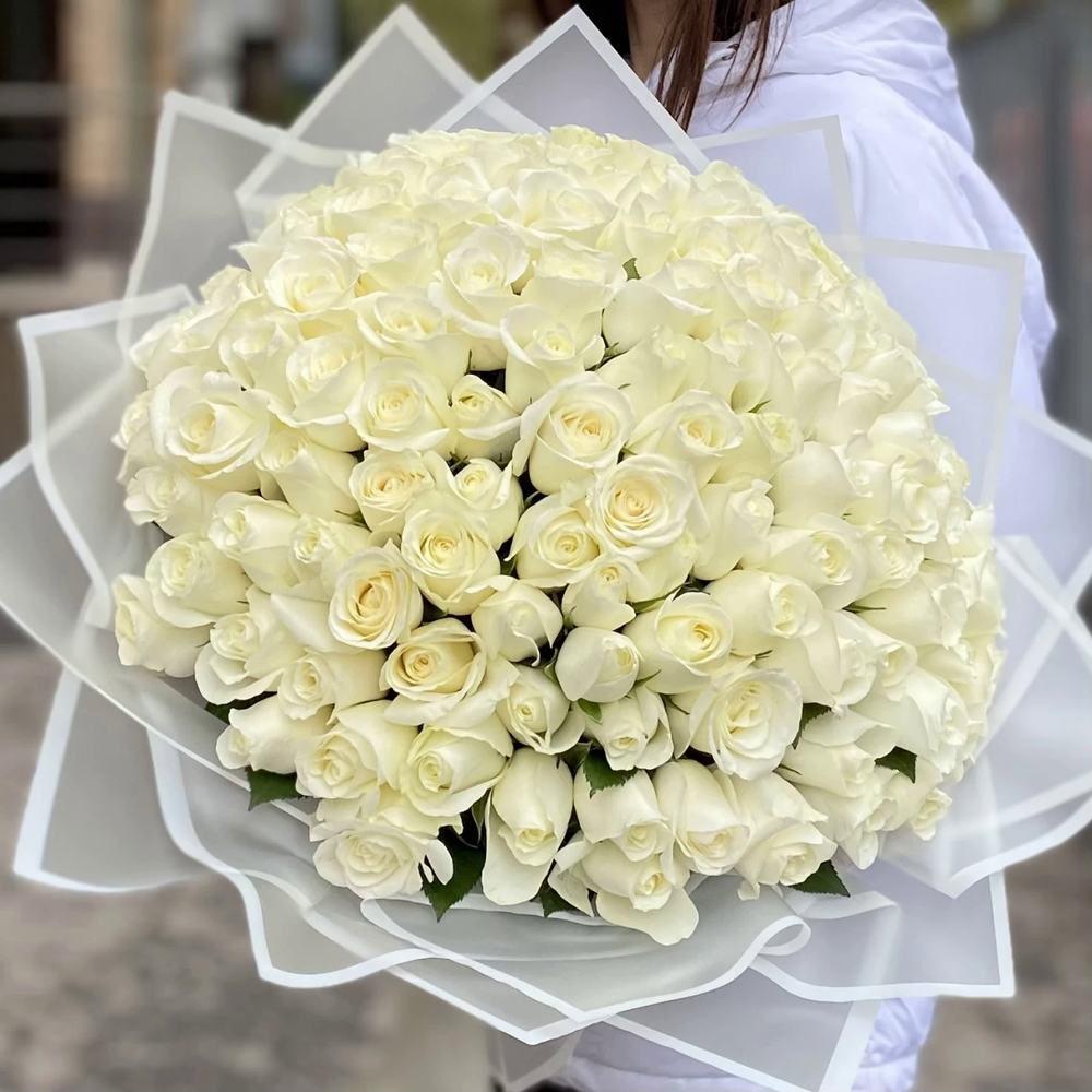 101 белая роза Premium 50 см.
