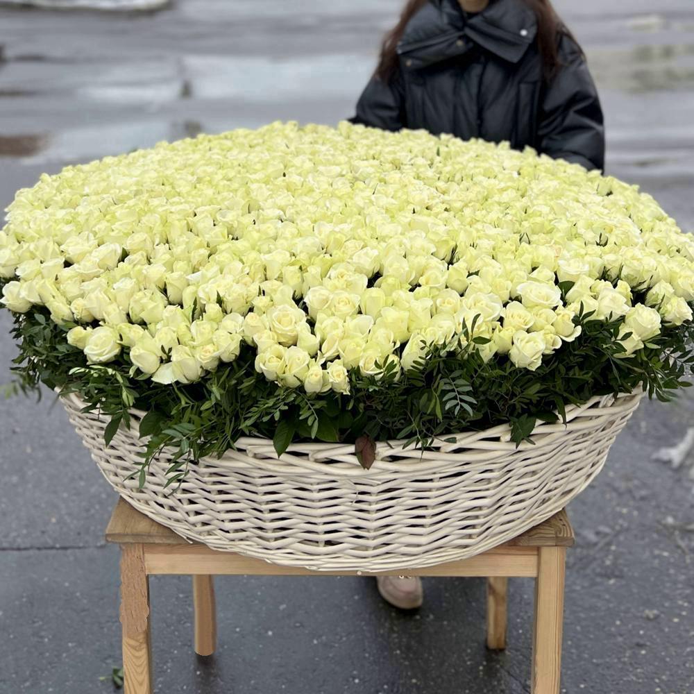 Шикарная корзина из 1001 белой розы 