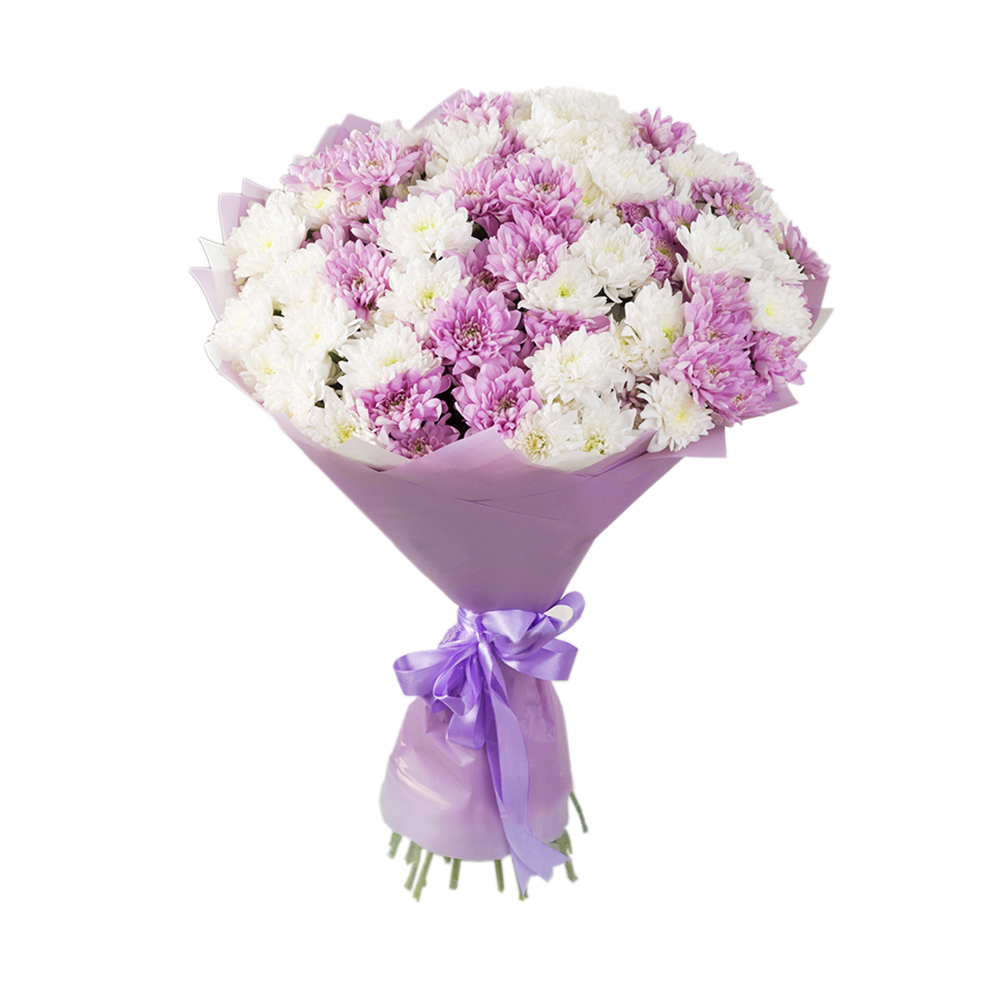 Букет из 25 разноцветных хризантем