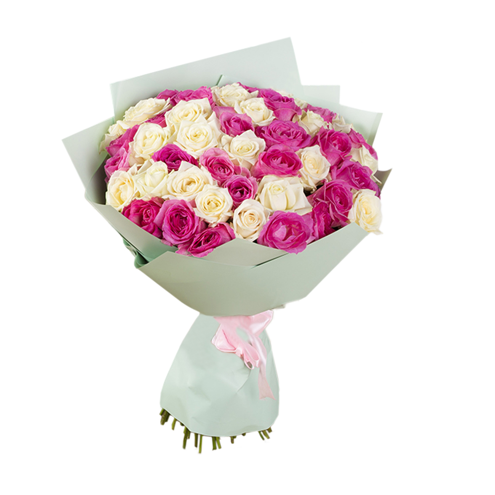 Букет из 51 разноцветной розы 50 см