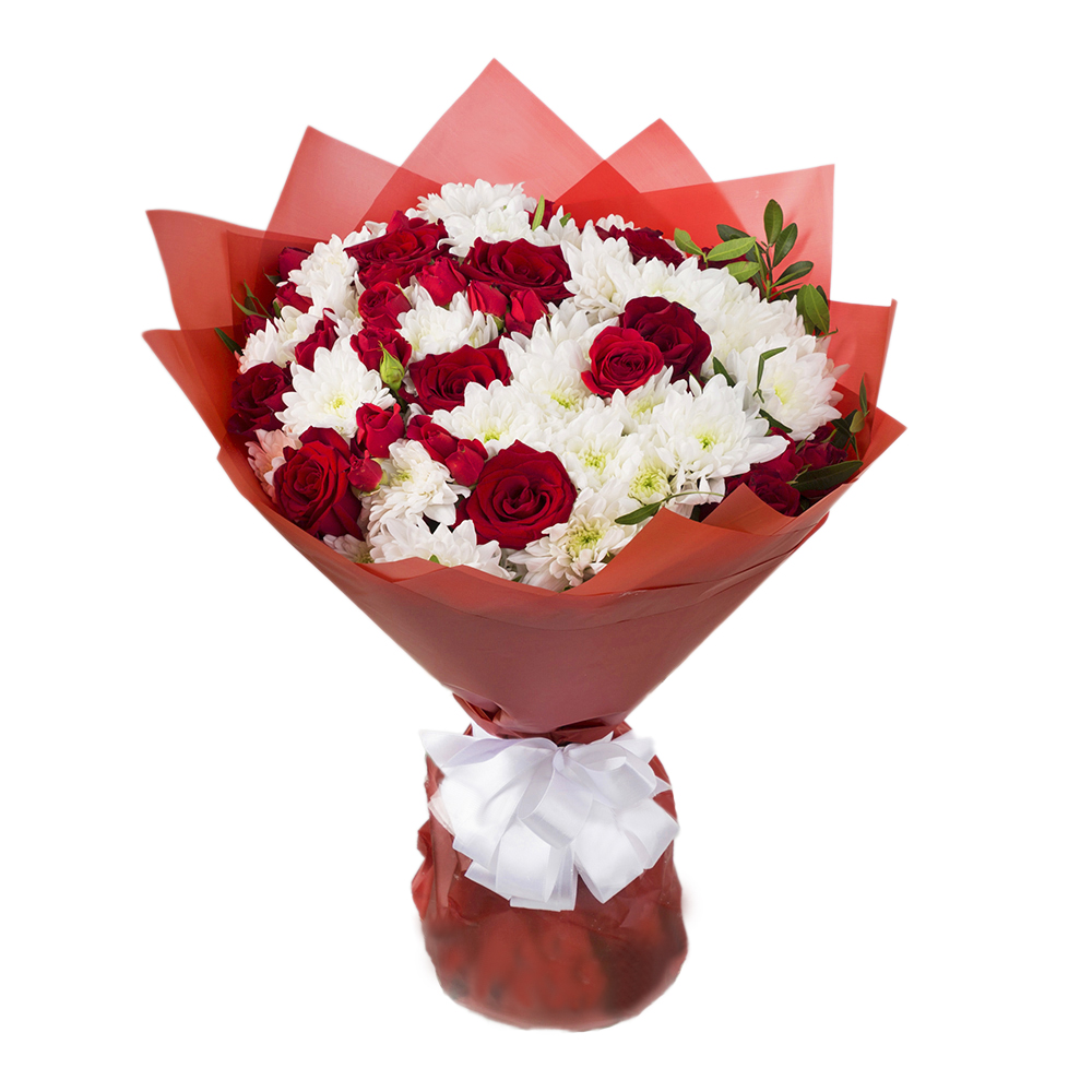 Букет из роз и хризантем