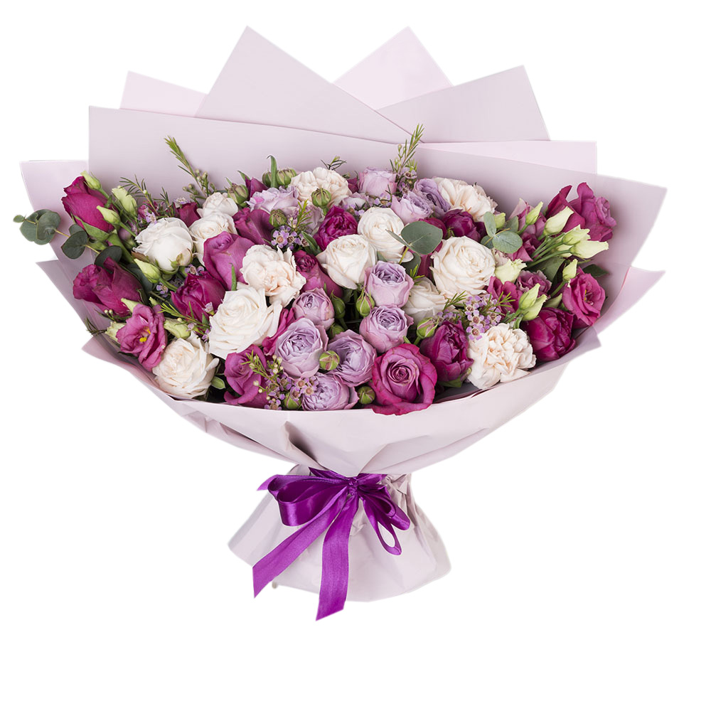 Букет из роз, гвоздик и эустом