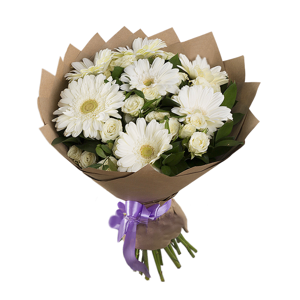 Букет из гербер и роз в крафте