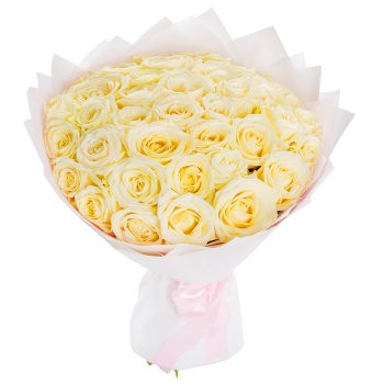 Букет из 51 белой розы в пленке 40 см